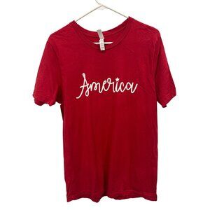 Bella + Canvas America Short Sleeve  Graphic T Shirt Womens L Crewneck Red Basic